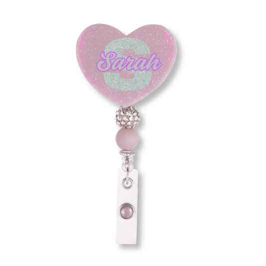 Personalized Soft Pink Glitter Heart Badge Reel – Custom Name Nurse ID Holder | Cute Beaded Retractable Reel for Medical Professional (Copy)