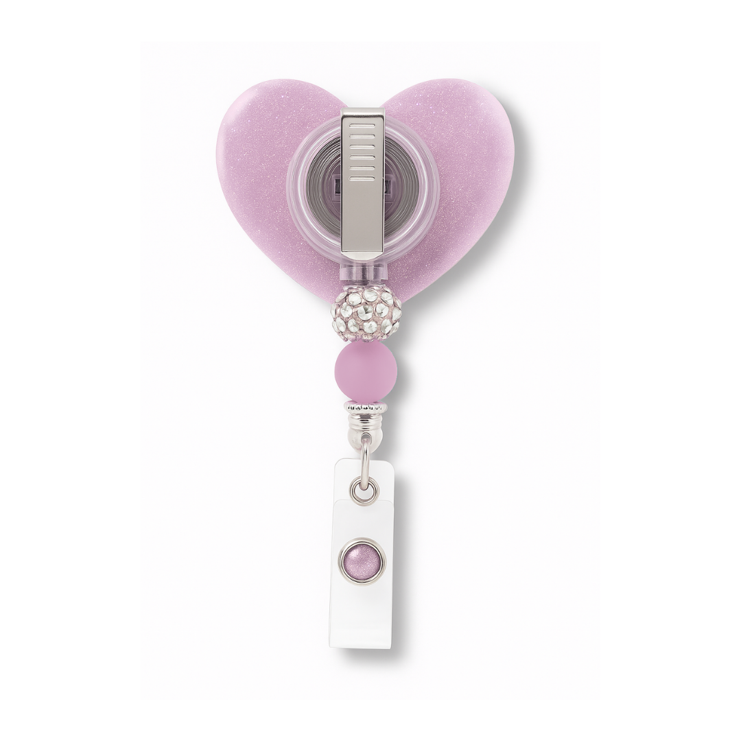 Personalized Soft Pink Glitter Heart Badge Reel – Custom Name Nurse ID Holder | Cute Beaded Retractable Reel for Medical Professional (Copy)