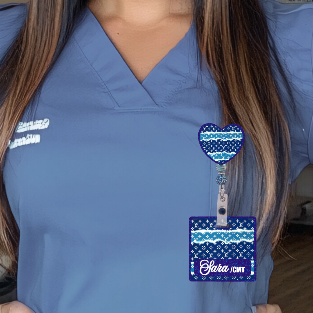 ✨ Premium Personalized Blue Glitter Badge Reel + Badge Buddy Combo Set