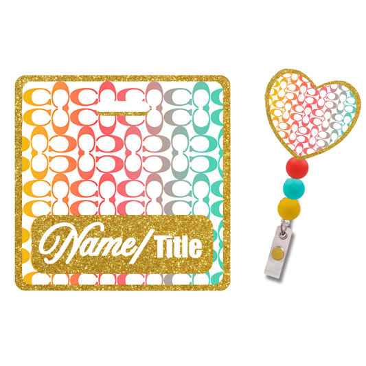 ✨ Premium Personalized CC Multi Gold Glitter Badge Reel + Badge Buddy Combo Set