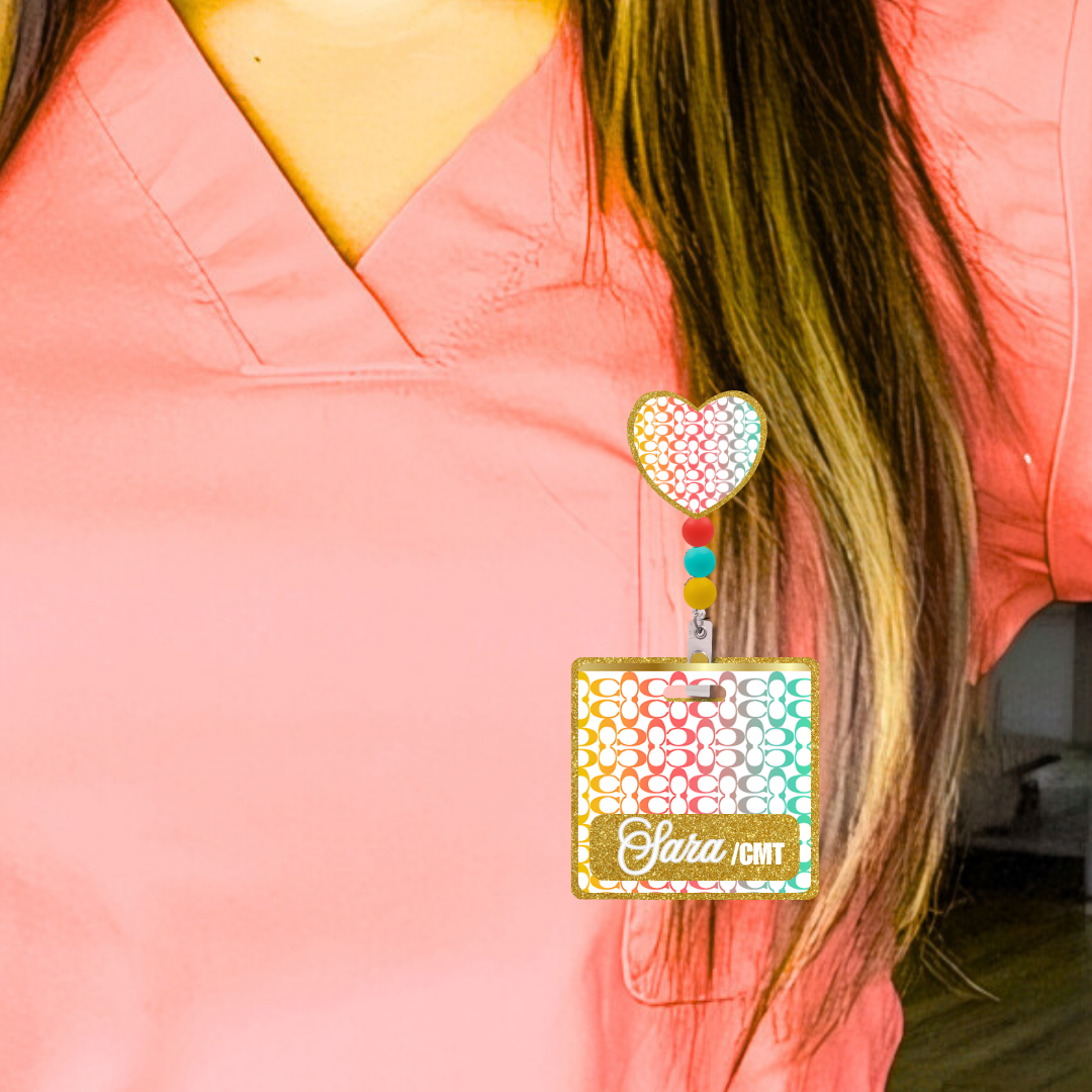 ✨ Premium Personalized CC Multi Gold Glitter Badge Reel + Badge Buddy Combo Set