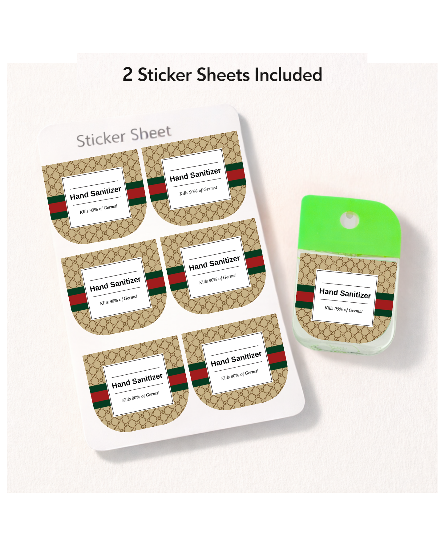 Hand Sanitizer Sticker Sheet Multiple Designs Available (12 Stickers/1 Design)