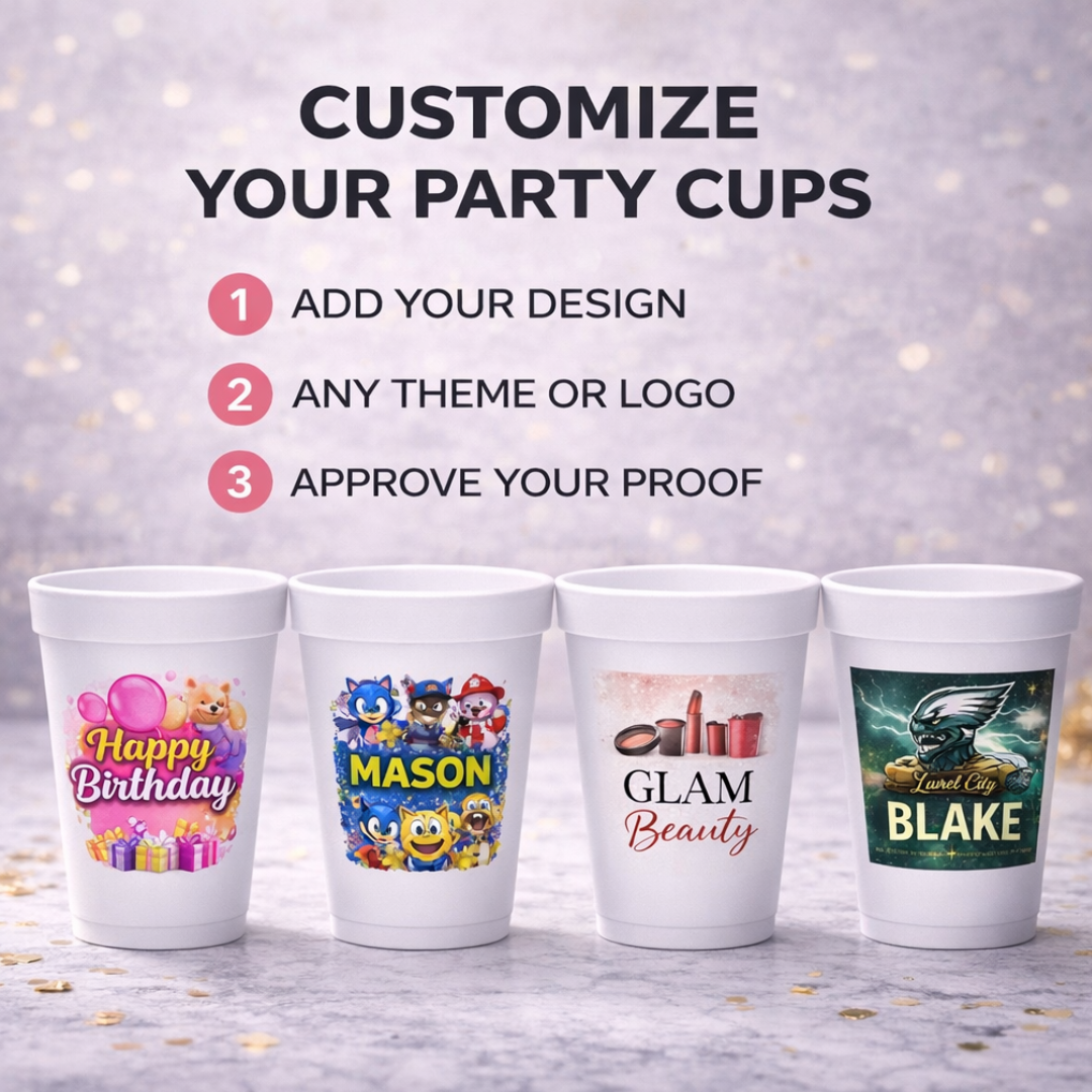 Party Cup Favors – Design Your Own 16 oz Styrofoam Cups (Set of 10)