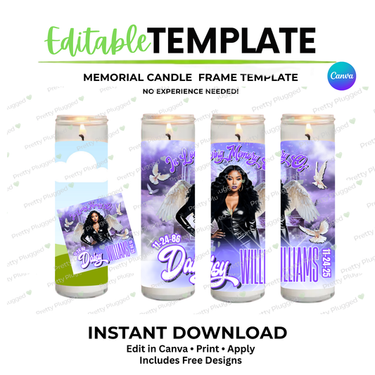EDITABLE MEMORIAL CANDLE TEMPLATE (Digital Download)