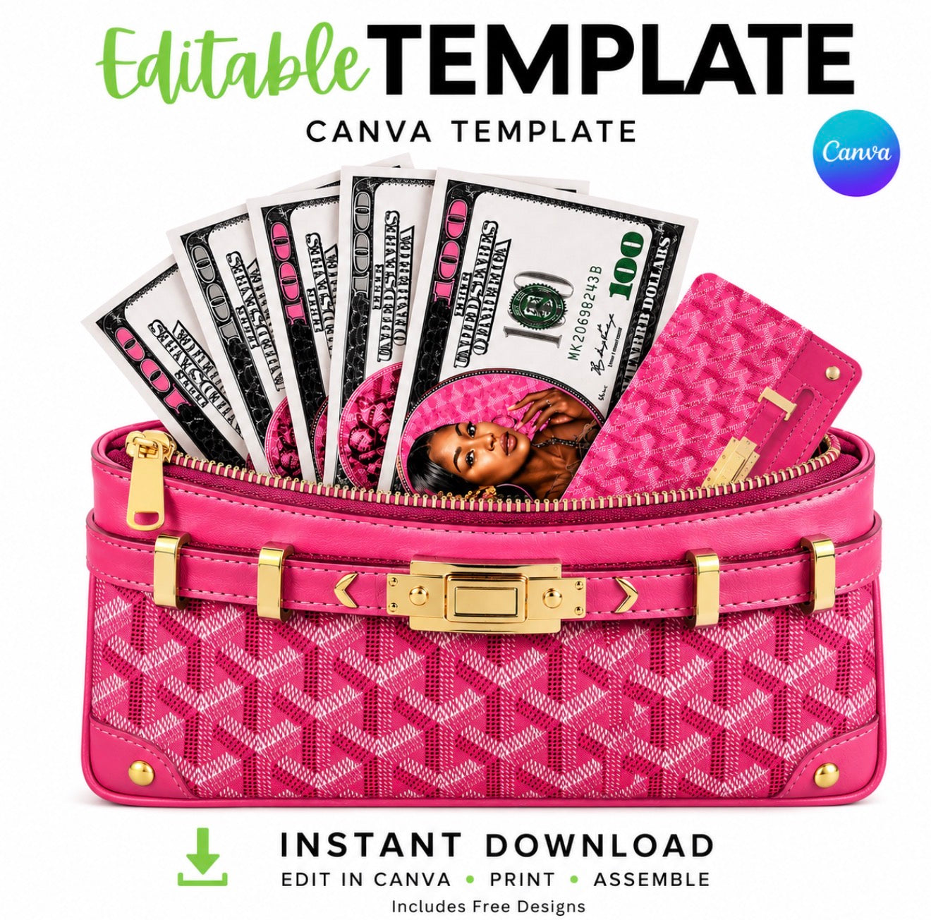 EDITABLE PAPER PURSE & MONEY TEMPLATE (Digital Download)