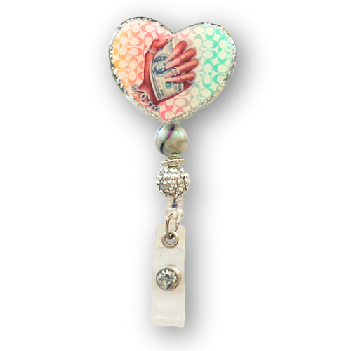 Reel Lux Money In Hand Glitter Heart Badge Reel