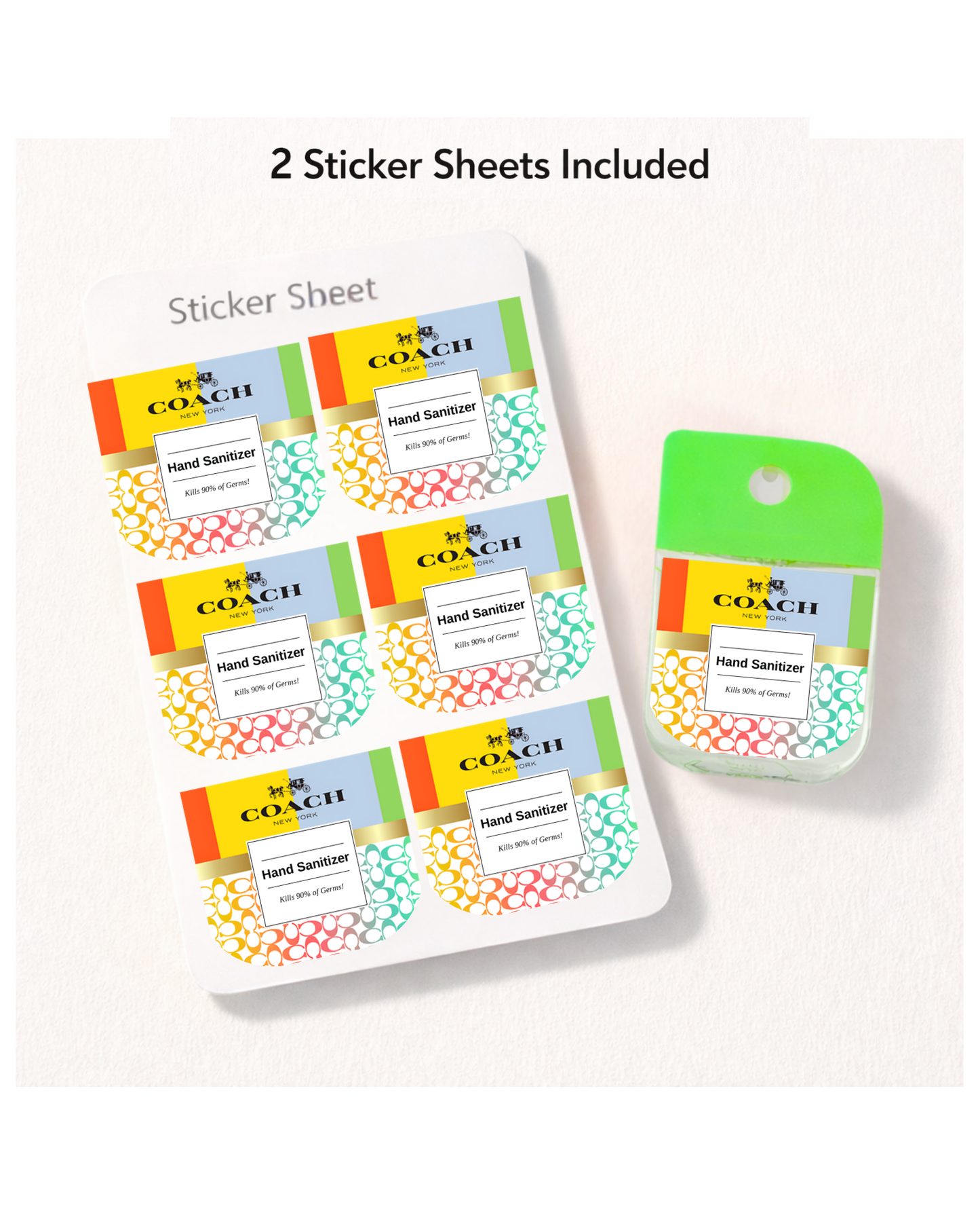 Hand Sanitizer Sticker Sheet  Multiple Designs Available (12 Stickers/1 Design)