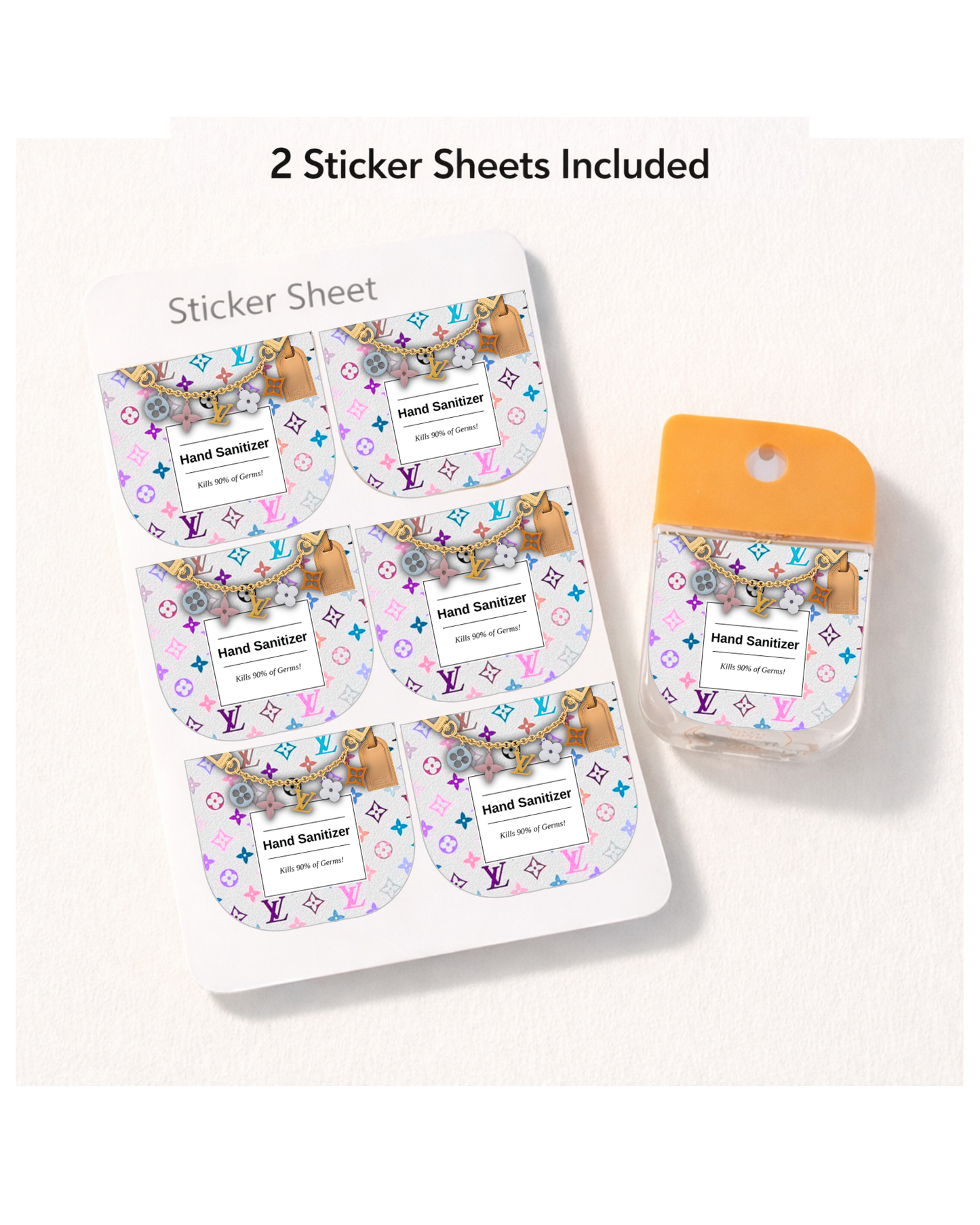 Hand Sanitizer Sticker Sheet  Multiple Designs Available (12 Stickers/1 Design)