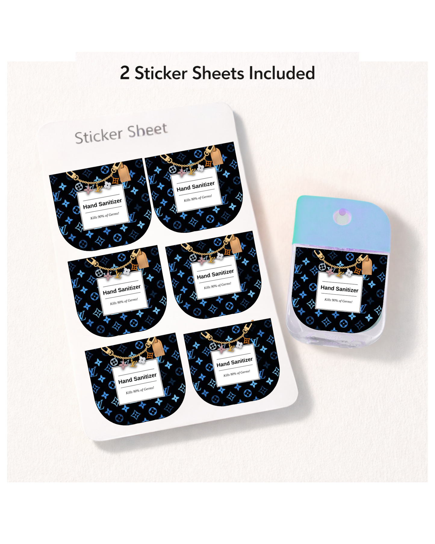 Hand Sanitizer Sticker Sheet  Multiple Designs Available (12 Stickers/1 Design)