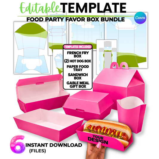 Editable Food Party Favor Box Template Bundle (Digital Download)